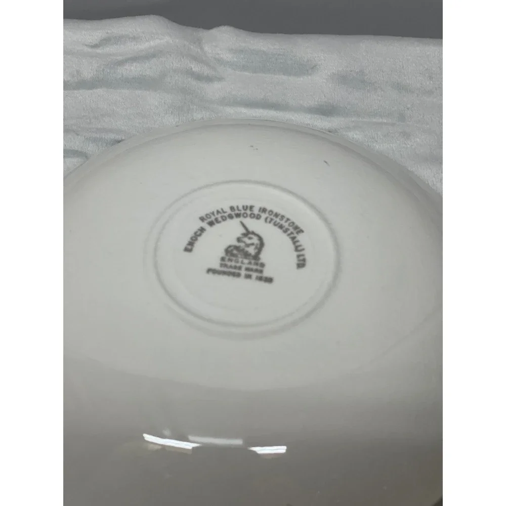 Enoch Wedgwood Royal Blue Ironstone Saucers‎ Set of 5 Floral Swirl White Blue